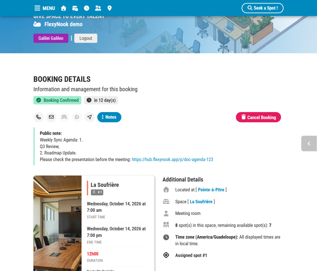 FireShot Capture 221 FlexyNook Booking Details hub.flexynook.app Book a Meeting Room and Invite other guests