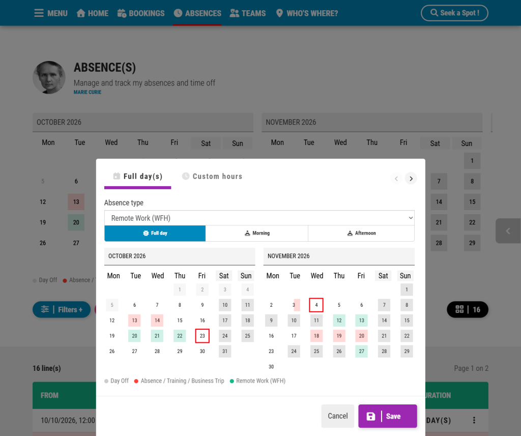 FireShot Capture 247 FlexyNook User Absences hub.flexynook.app Handle my absences
